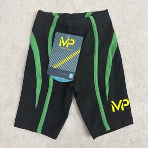 MP Michael Phelps Boys Jammer Swim Shorts Size 22 Black Green Competition NWT